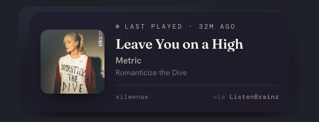 Now Playing widget showing the last played track